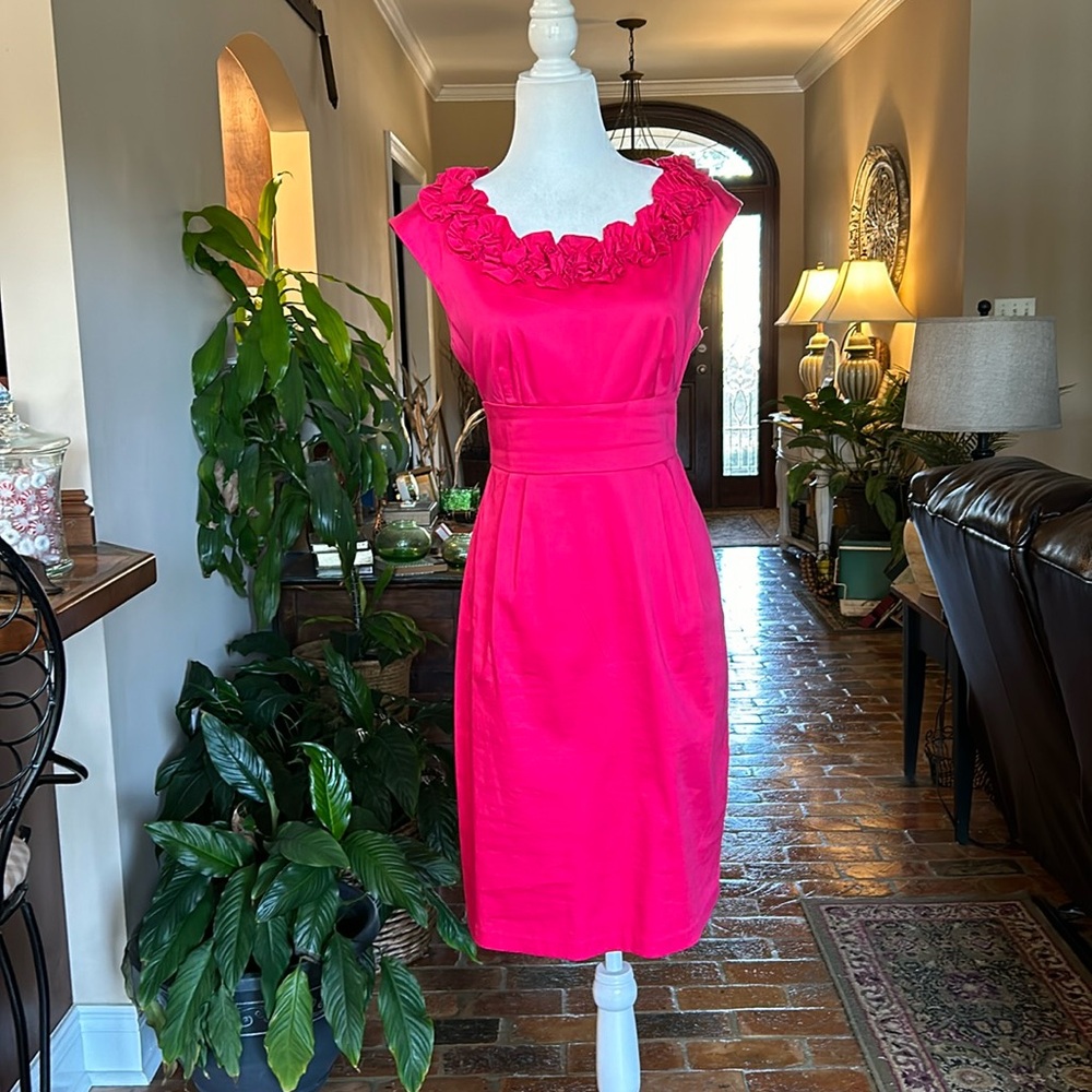 London Times ruffle neck fitted dress sz8